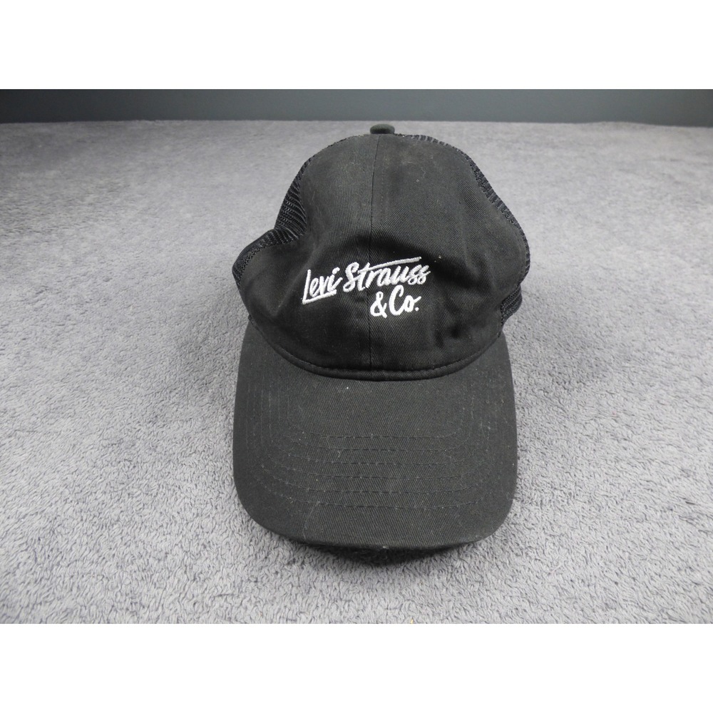 Levis Strauss & Co Mens Trucker Hat Black Mesh Snapback Script Logo Cap